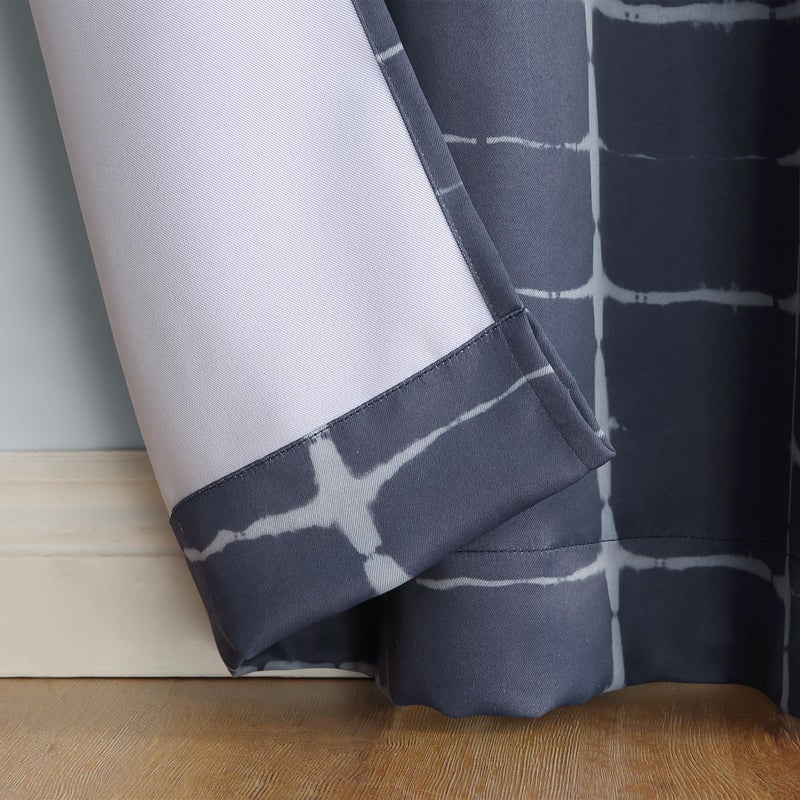 Sun Zero Saki Shibori Print Blackout Grommet Curtain Panel, 40" x 84", Navy Blue - Image 3